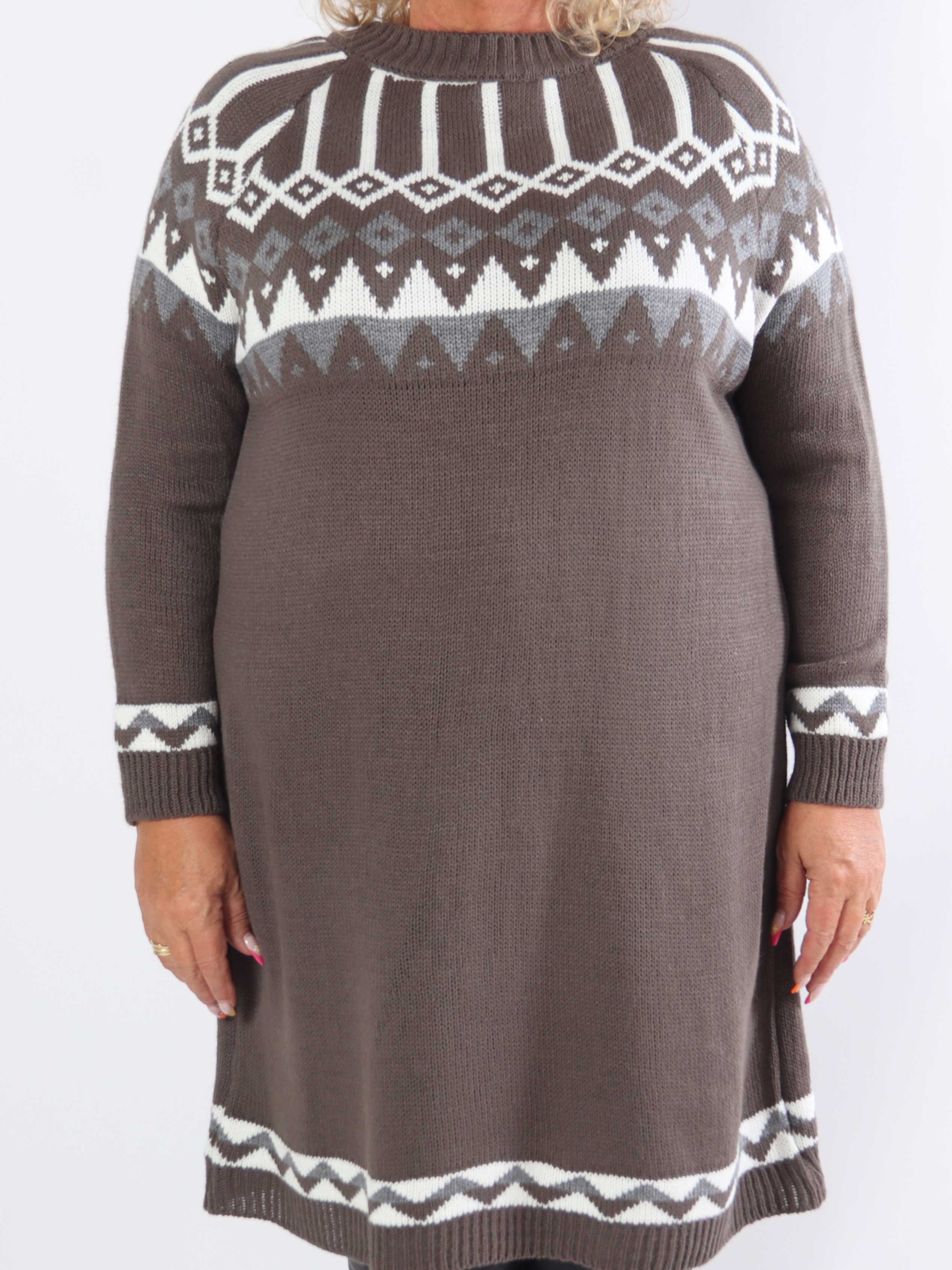 Viola - Strikkjole med flerfarvet mønster